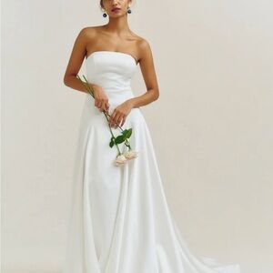 Reformation Elena Satin White Strapless Wedding Dress